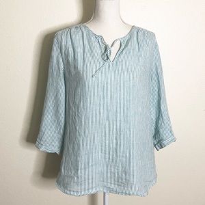 J Jill Linen Pinstriped Blouse